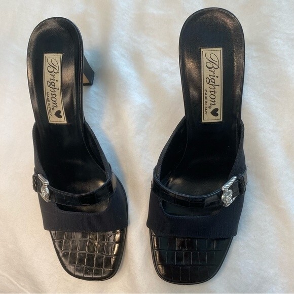 Brighton Renee Black Made In Italy Slide Open Toe Sandal Heels 7.5N - Picture 5 of 11